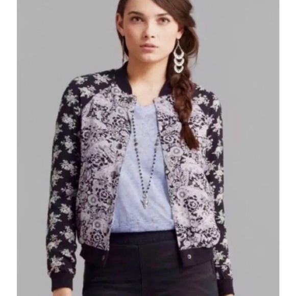 Free People Jacket Womens S Small Floral Bomber Snap Button Satin Lined Pockets - Picture 15 of 16